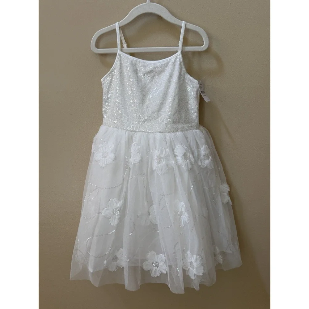 Zenzi Girls White Flower Tutu Dress Sequined Top Size XS (4/5) New with Tags